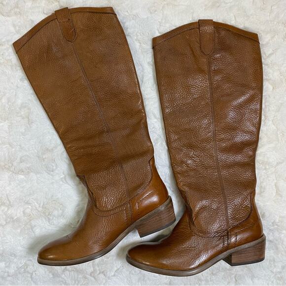 Franco Fortini Winchester Brown Leather Riding Boots Pull-On Knee Length Size 6 - Picture 1 of 9